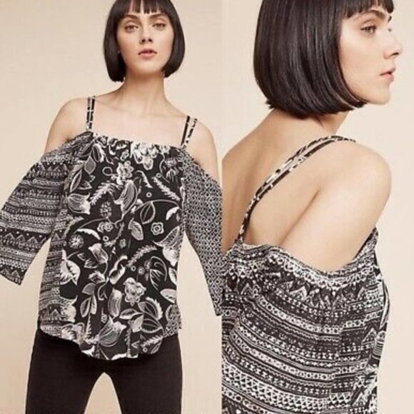 Anthropologie Deletta Black & White Reeve Cold Shoulder Long Sleeve M - Picture 1 of 9